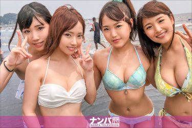 ビキニ娘4人と大乱交&固定バイブでスイカ割り! ビーチで美女をハメちゃうAV特集